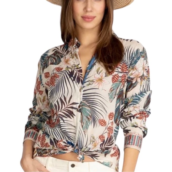 Johnny Was Workshop Cotton Basic Shirt Leaf Print Size Small - Picture 1 of 9